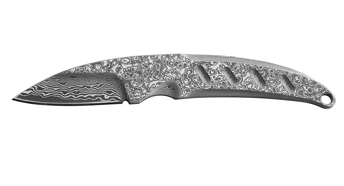PUMA TEC Damast-Guertelfeststehend Auslaufmodell V1 Frontansicht, Damast-Outdoormesser