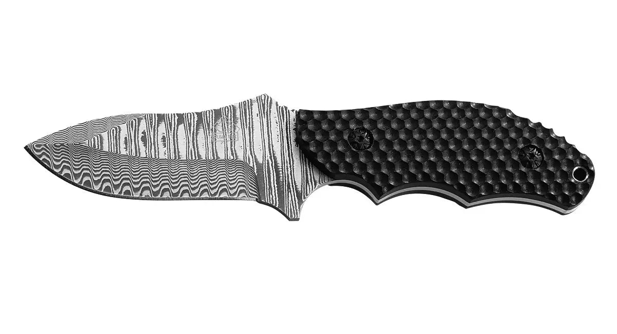 PUMA TEC Damast-Guertelfeststehend Auslaufmodell V2 Frontansicht, Damast-Outdoormesser