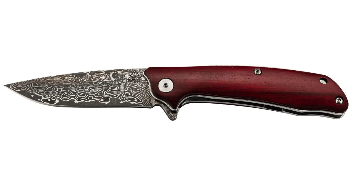 PUMA TEC Damascus One-Hand Pocket Knife, Sandalwood Handle with