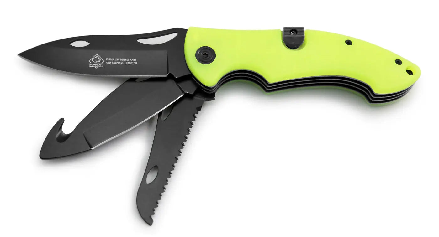 PUMA XP Trifecta 3-Klingen Schliessmesser, Acryl nachleuchtend