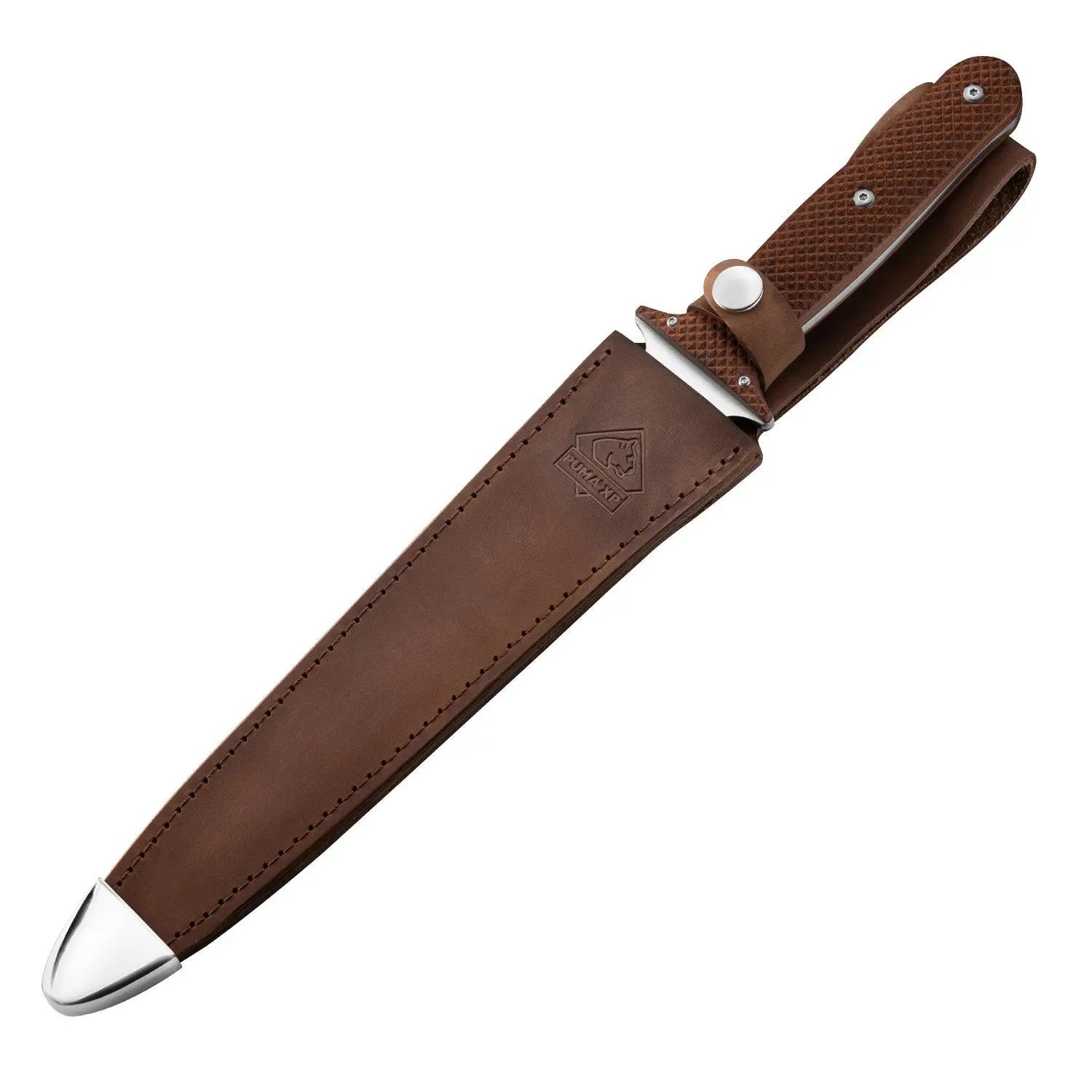 PUMA XP pig sticker 15, couteau de chasse, Pakkawood marron avec peau de poisson, étui en cuir