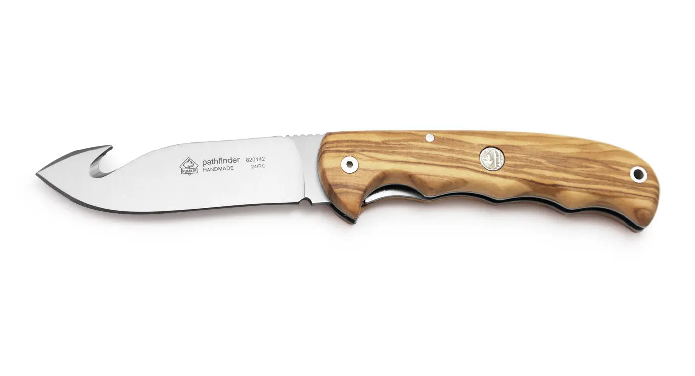 Hunting knife, outdoor knife, PUMA IP pathfinder with Guthook, olive wood –  PUMA GmbH IP Solingen