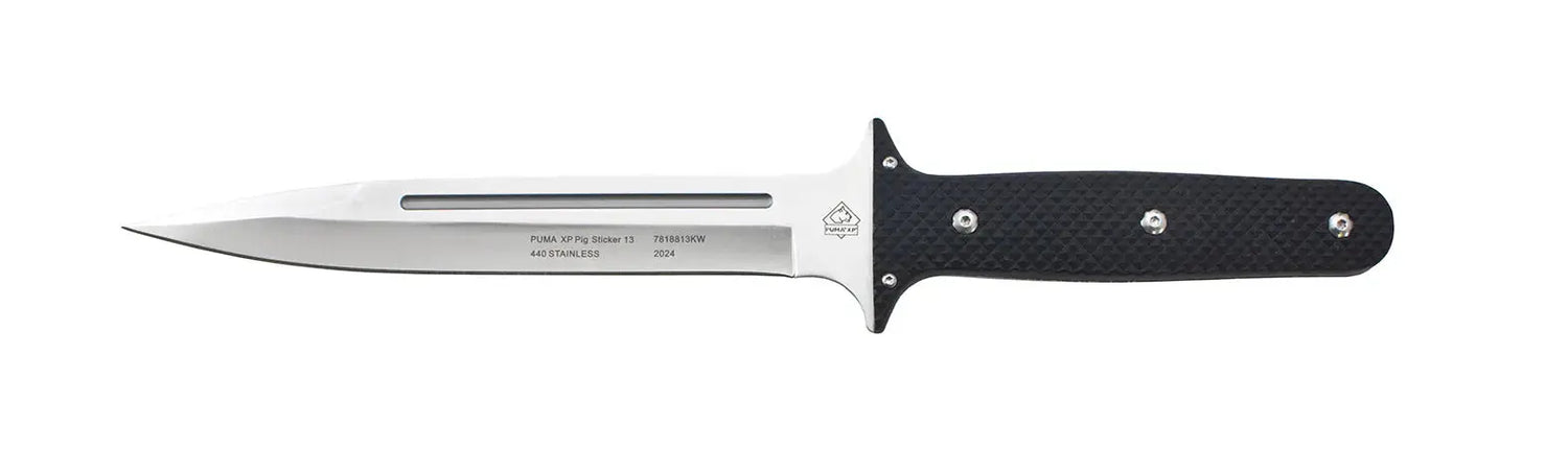 PUMA XP pig sticker 13, Abfangmesser, Pakkaholz schwarz mit Fischhaut, Kydex Scheide