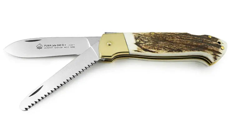 PUMA JATA 240 G mit Säge Taschenmesser geöffnet, großes Jagdtaschenmesser mit Säge