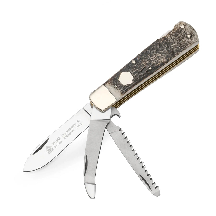 Jagdtaschenmesser PUMA jagdtaschenmesser III mit geöffneten Klingen und Hirschhorn-Griff