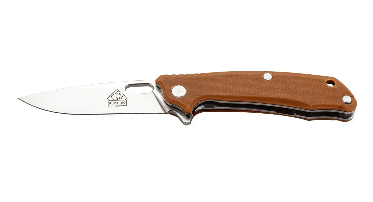 PUMA TEC one-handed knife (sand-colored G10, flipper, frame lock