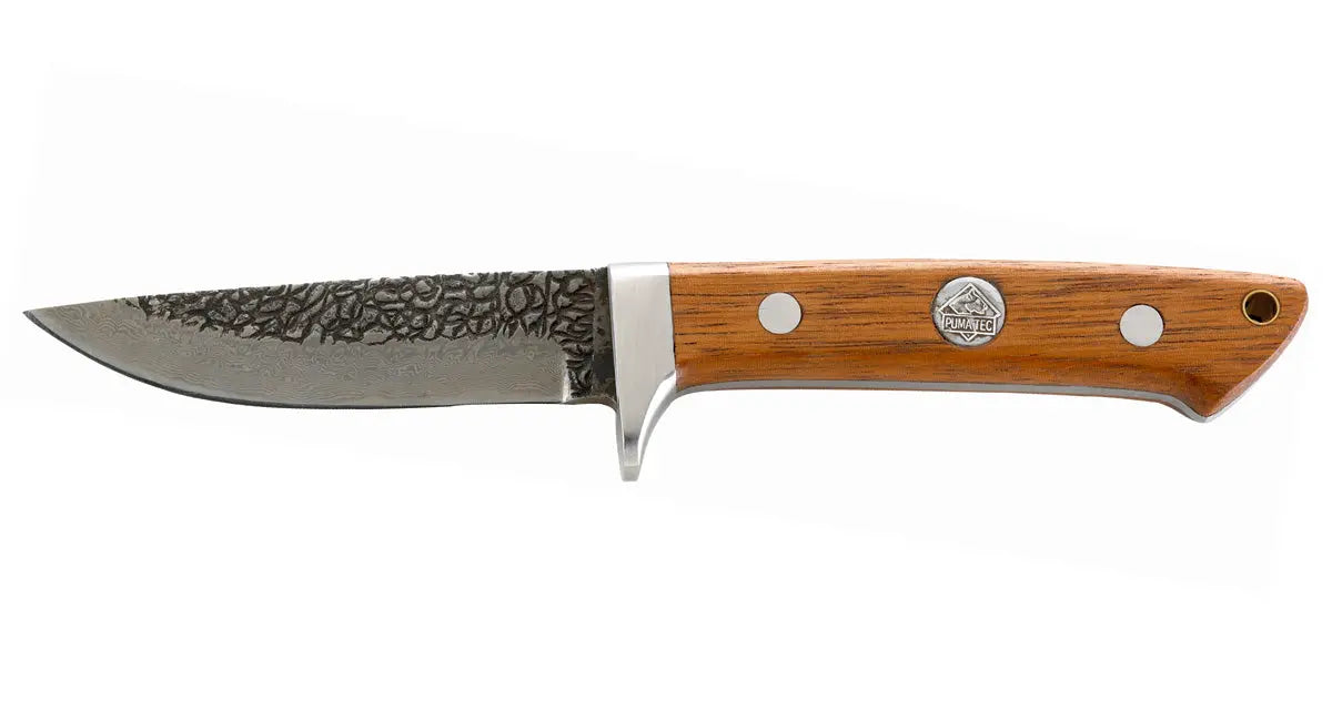 PUMA TEC Guertelfeststehend Damast Auslaufmodell V3 Frontansicht, Damast-Outdoormesser