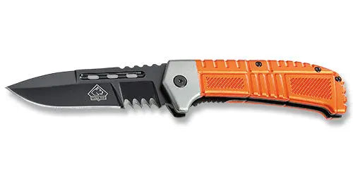 PUMA TEC Einhandmesser Liner Lock Leichtmetall orange geöffnet, auffaelliges EDC-Messer, Art.-Nr. 7380912