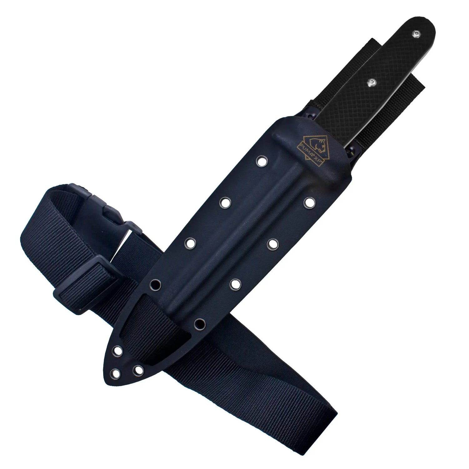 PUMA XP pig sticker 13, Abfangmesser, Pakkaholz schwarz mit Fischhaut, Kydex Scheide