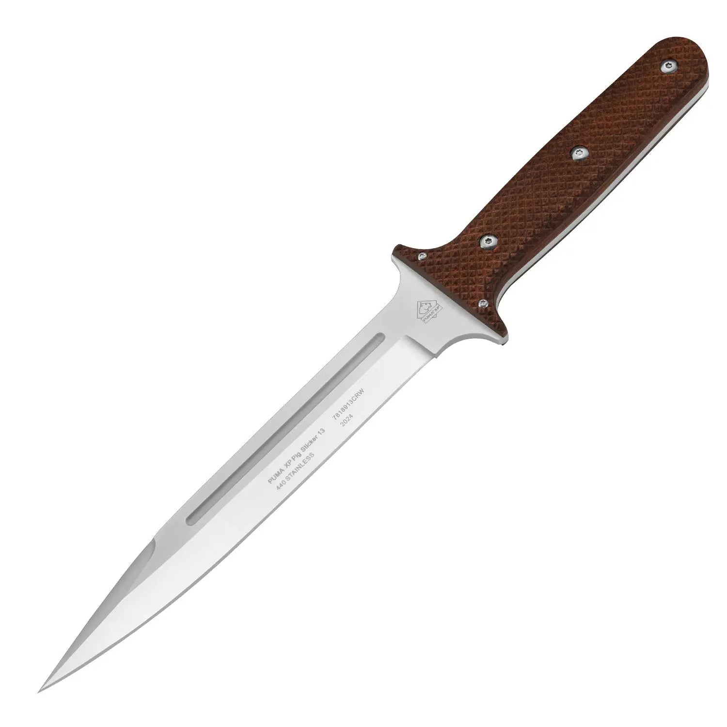 PUMA XP pig sticker 13, couteau de chasse, bois de Pakka marron avec peau de poisson, étui en cuir
