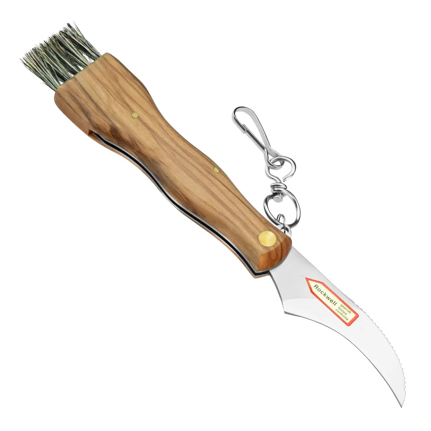 PUMA IP Pilzmesser mit Bürste, Pinzette und Karabiner, Olivenholz