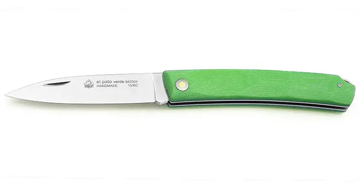 PUMA IP El Pato Verde Frontansicht, Jagdmesser mit gruenen Kunststoffschalen PUMA IP