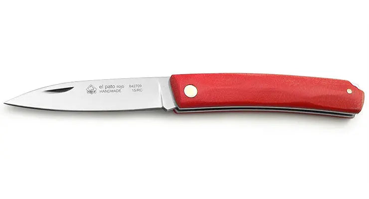 PUMA IP El Pato Rojo Frontansicht, Jagdmesser mit roten Kunststoffschalen PUMA IP