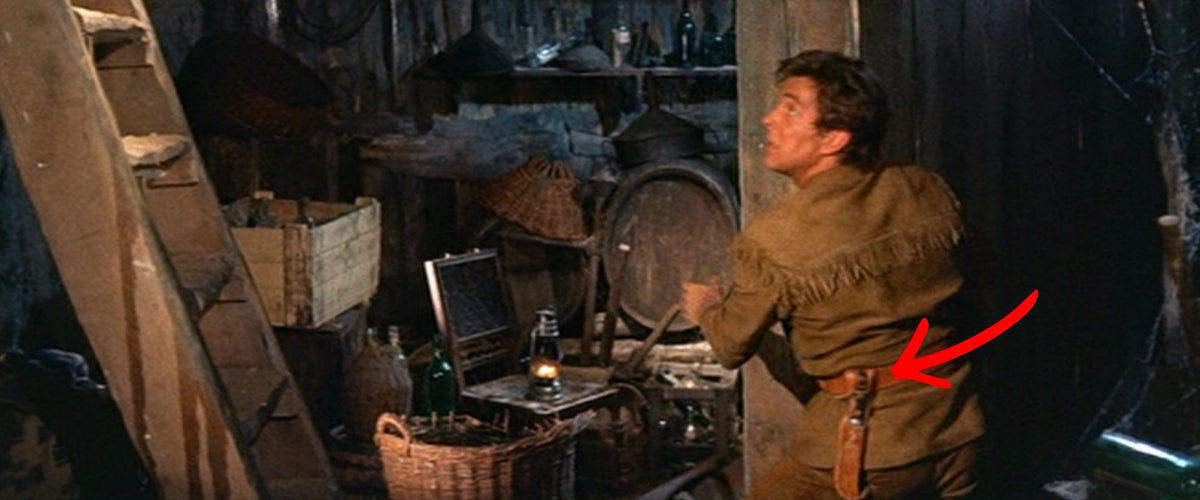 Filmszene Cowboy in Lederkleidung im Keller