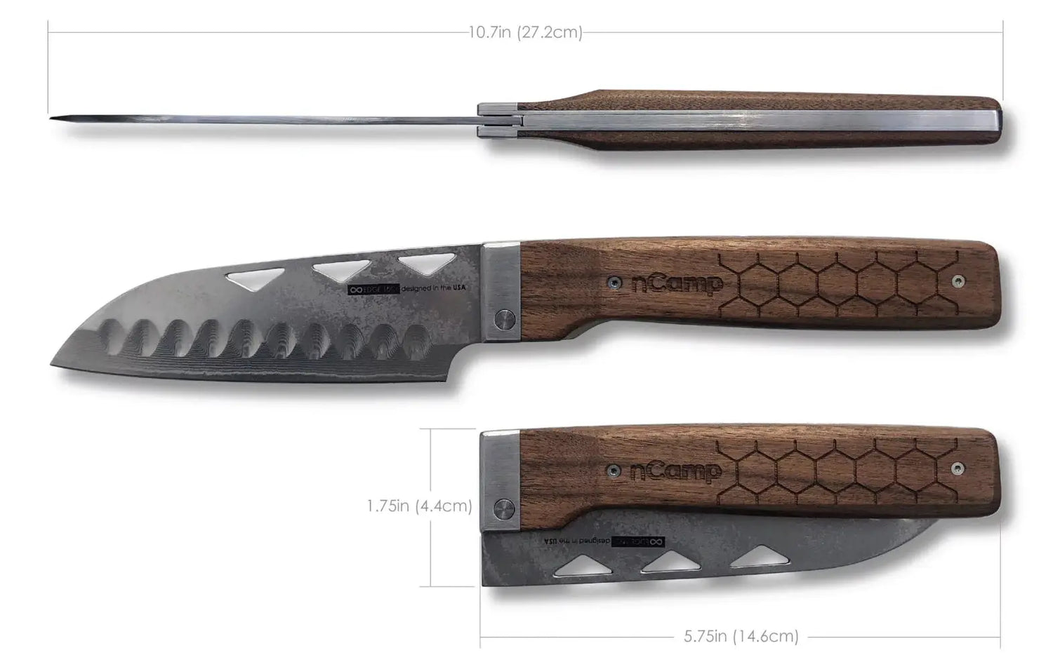 nCamp Elite Santoku-Style Food Prep Knife (Damastklinge/Walnussholzgriff) mit Lederetui